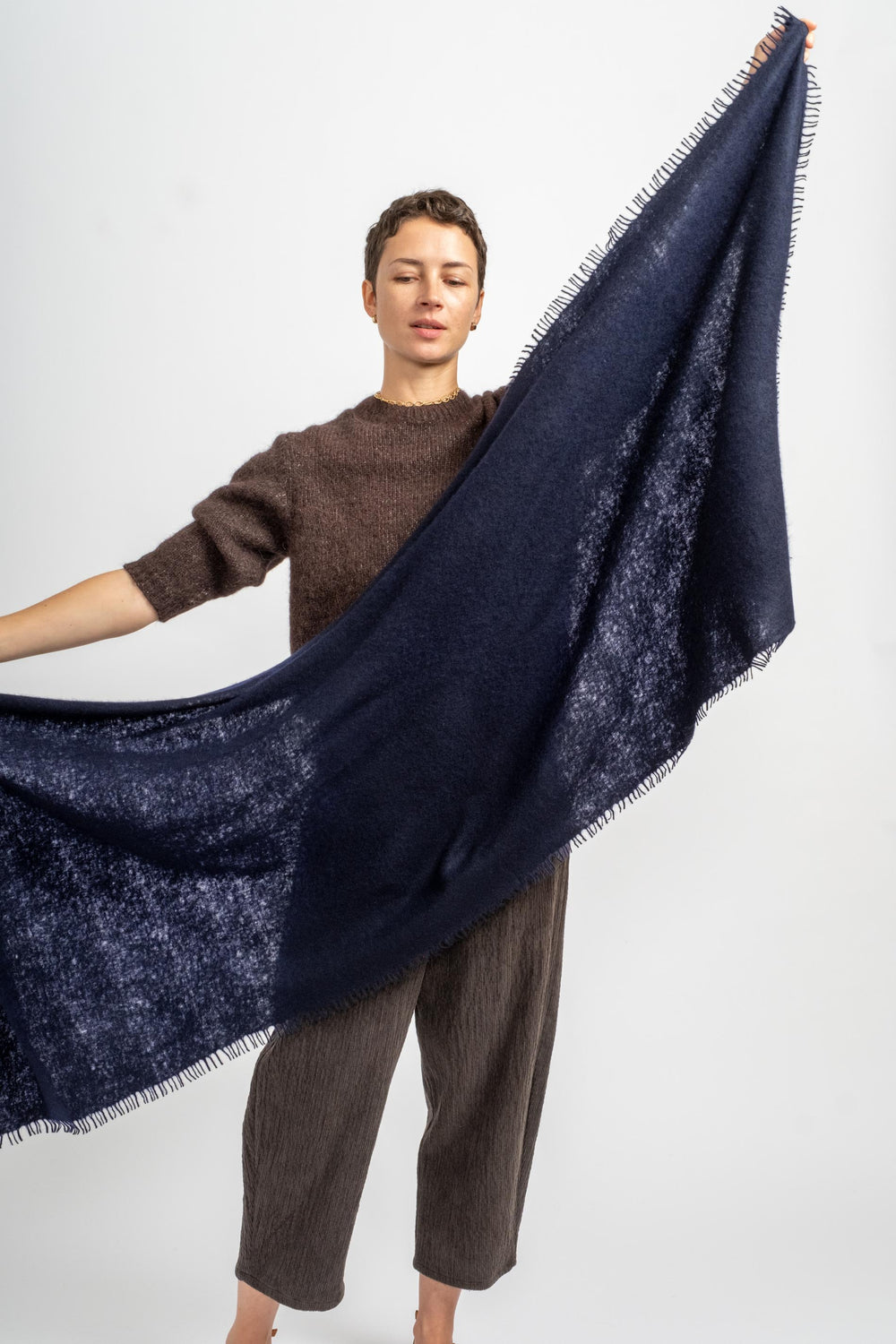 Felted Fringe Shawl in Navy Blue
