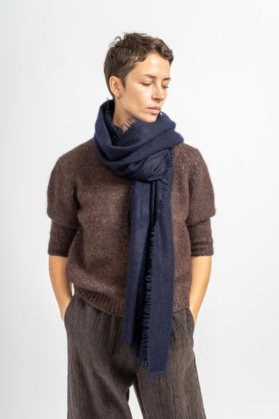 Felted Fringe Shawl in Navy Blue
