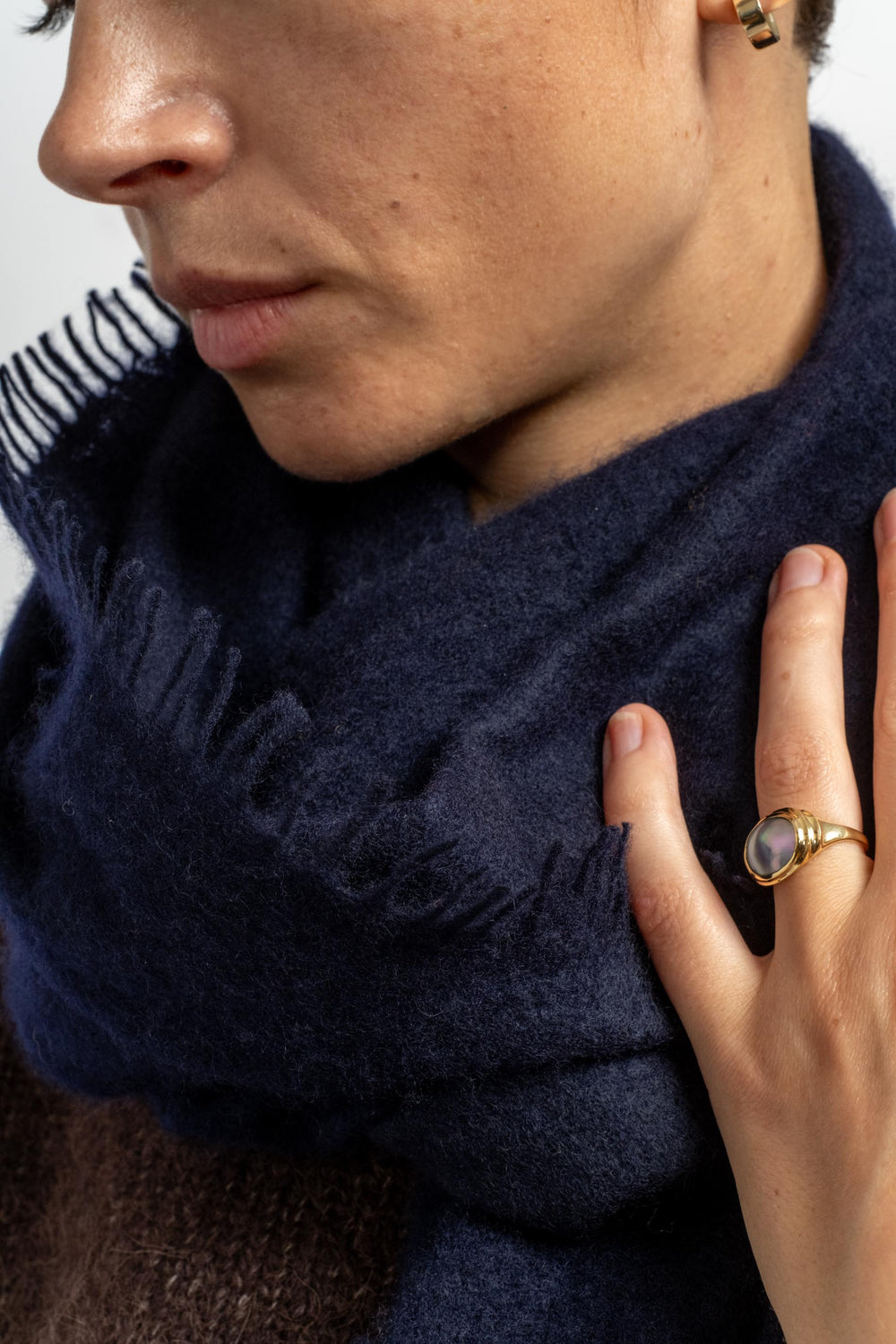 Felted Fringe Shawl in Navy Blue