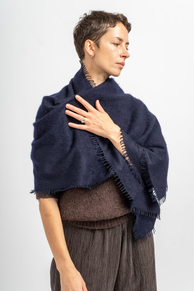 Felted Fringe Shawl in Navy Blue