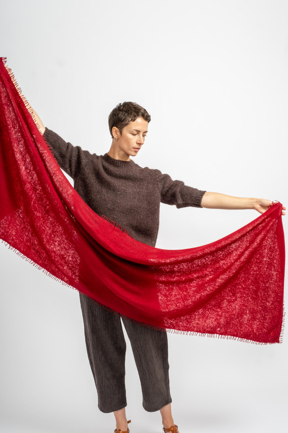 Felted Fringe Shawl in Red Dahlia