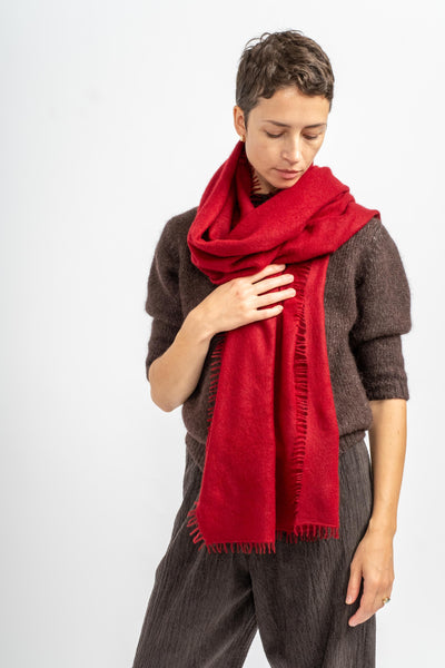 Felted Fringe Shawl in Red Dahlia