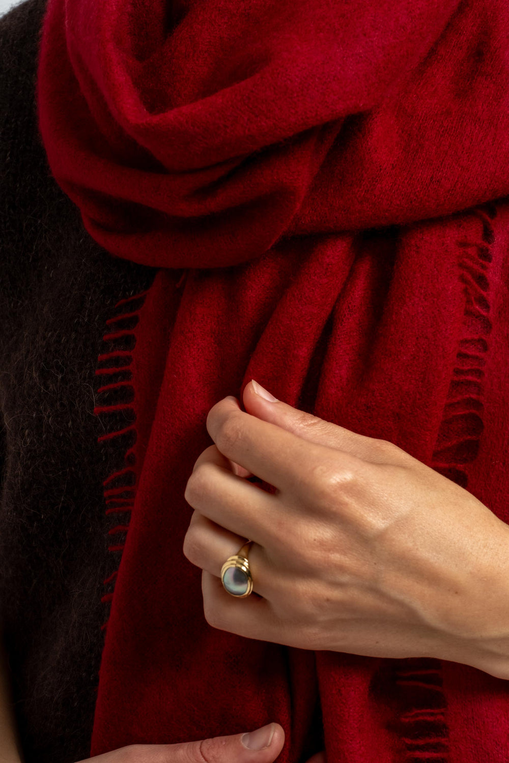 Felted Fringe Shawl in Red Dahlia