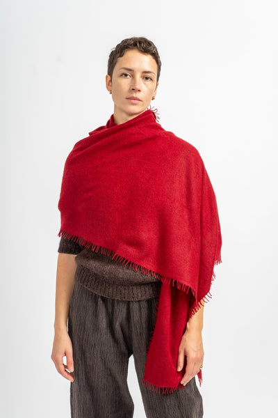 Felted Fringe Shawl in Red Dahlia
