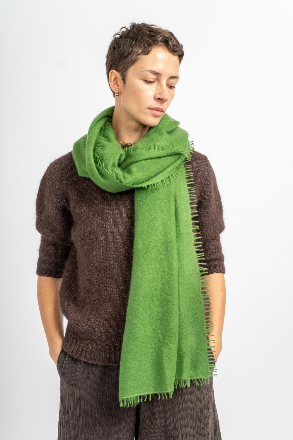 Felted Fringe Shawl in Tree Top Foliage