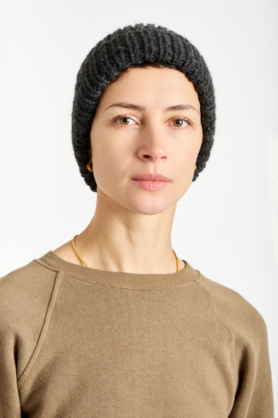 Baby Alpaca Beanie in Charcoal Melange