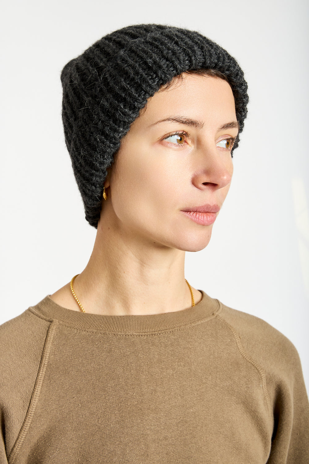 Baby Alpaca Beanie in Charcoal Melange