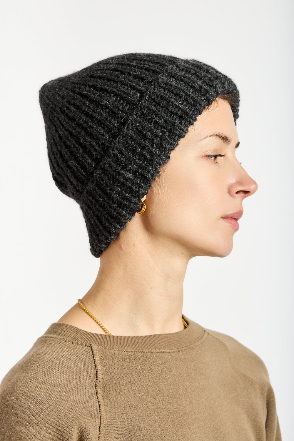 Baby Alpaca Beanie in Charcoal Melange