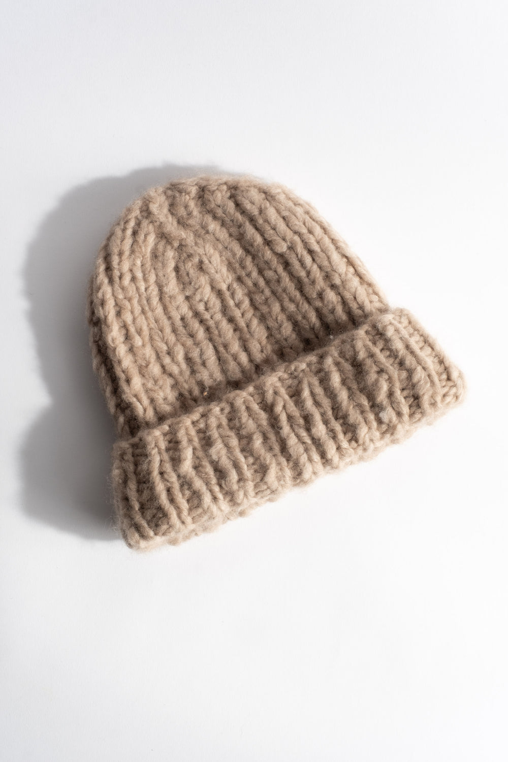 Pure Cashmere Fold Up Knit Hat in Beige