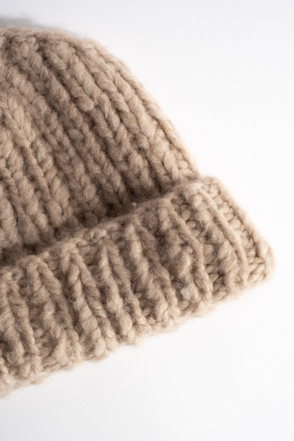 Pure Cashmere Fold Up Knit Hat in Beige