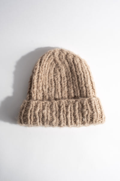 Pure Cashmere Fold Up Knit Hat in Beige