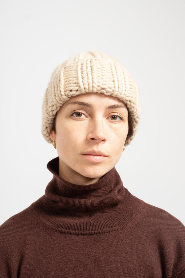 Pure Wool Fold Up Knit Hat in Camel