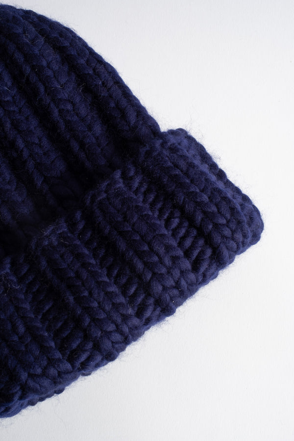 Pure Wool Fold Up Knit Hat in Blue