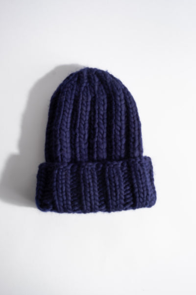 Pure Wool Fold Up Knit Hat in Blue