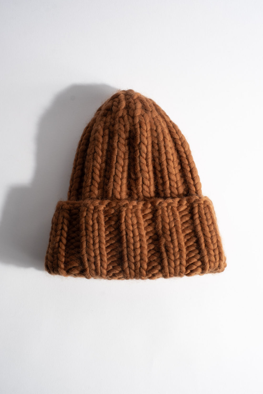 Pure Wool Fold Up Knit Hat in Brown