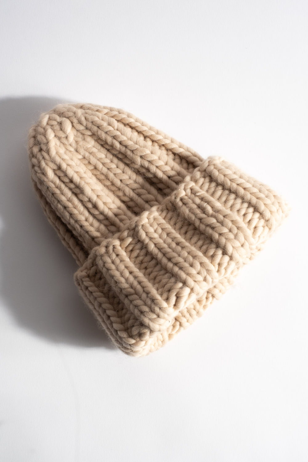 Pure Wool Fold Up Knit Hat in Camel