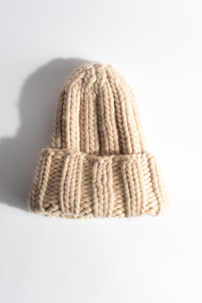 Pure Wool Fold Up Knit Hat in Camel