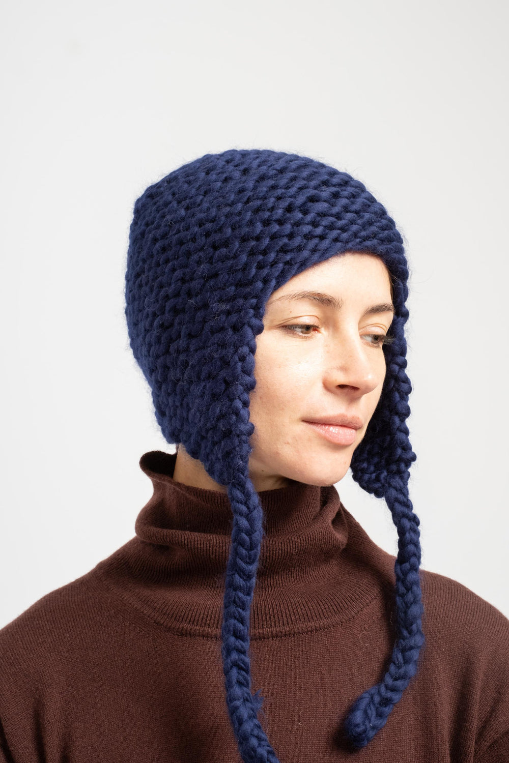 Pure Wool Knit Bonnet in Blue