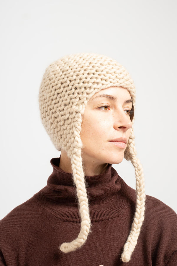 Pure Wool Knit Bonnet in Light Camel