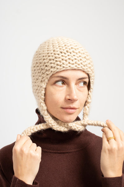 Pure Wool Knit Bonnet in Light Camel