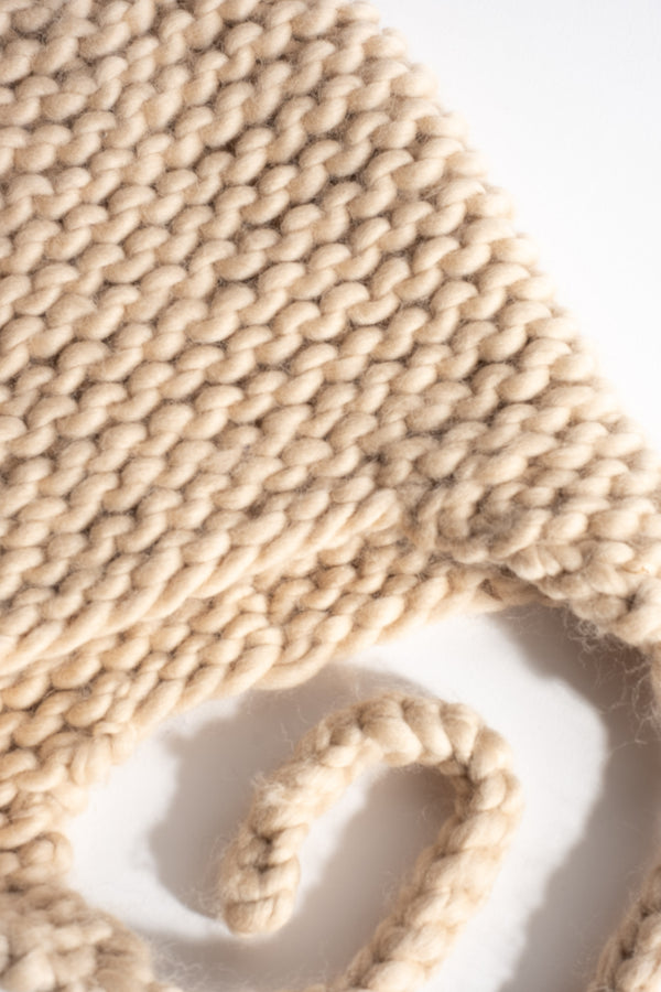 Pure Wool Knit Bonnet in Light Camel