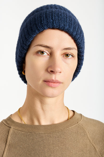 Silk Beanie in Navy