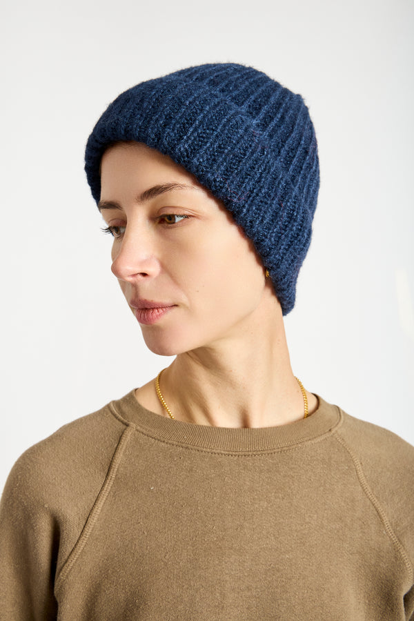 Silk Beanie in Navy