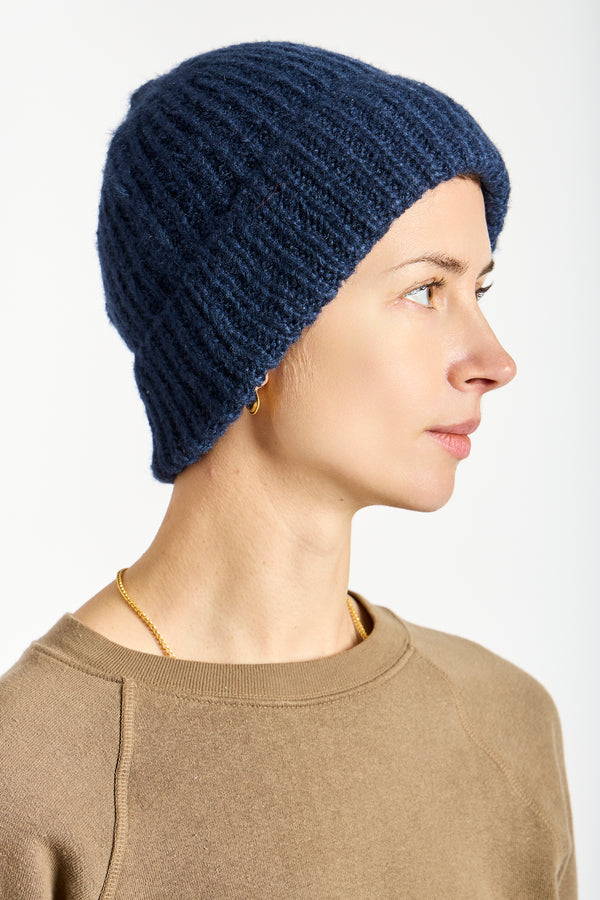 Silk Beanie in Navy