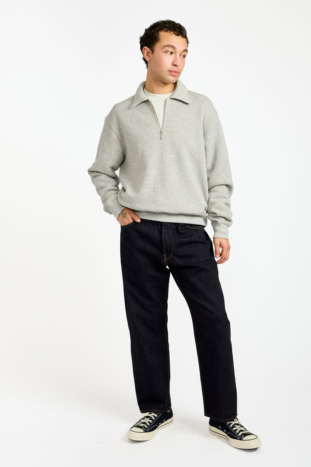 Cotton Wool Quarter Zip Sweatshirt in Heather Grey