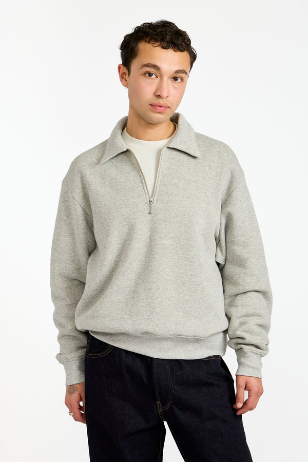 Cotton Wool Quarter Zip Sweatshirt in Heather Grey