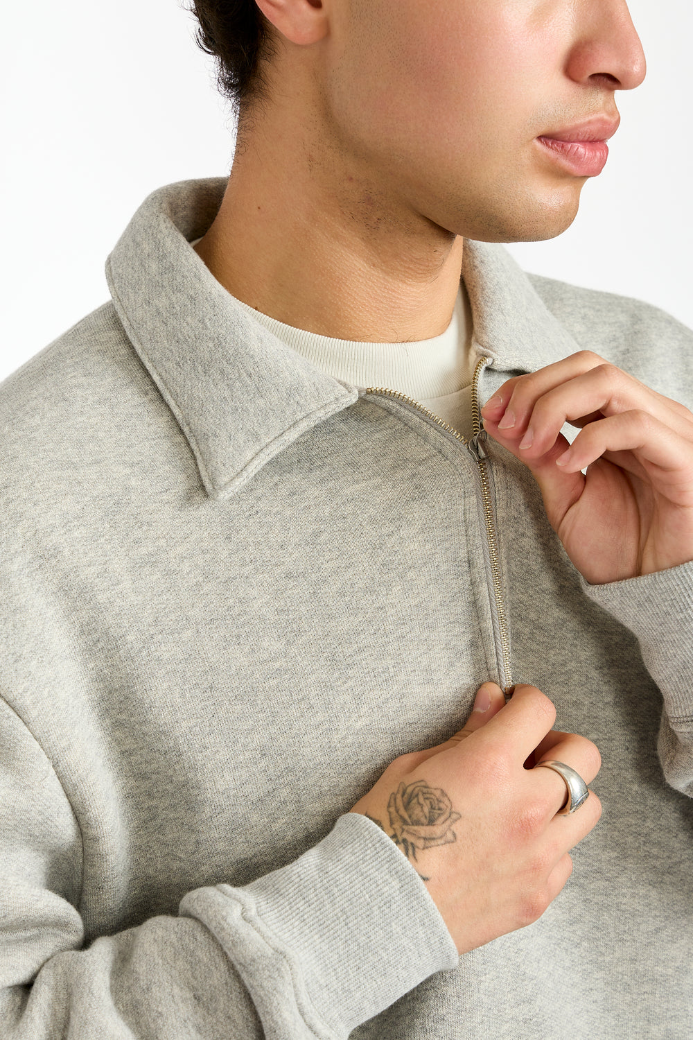 Cotton Wool Quarter Zip Sweatshirt in Heather Grey