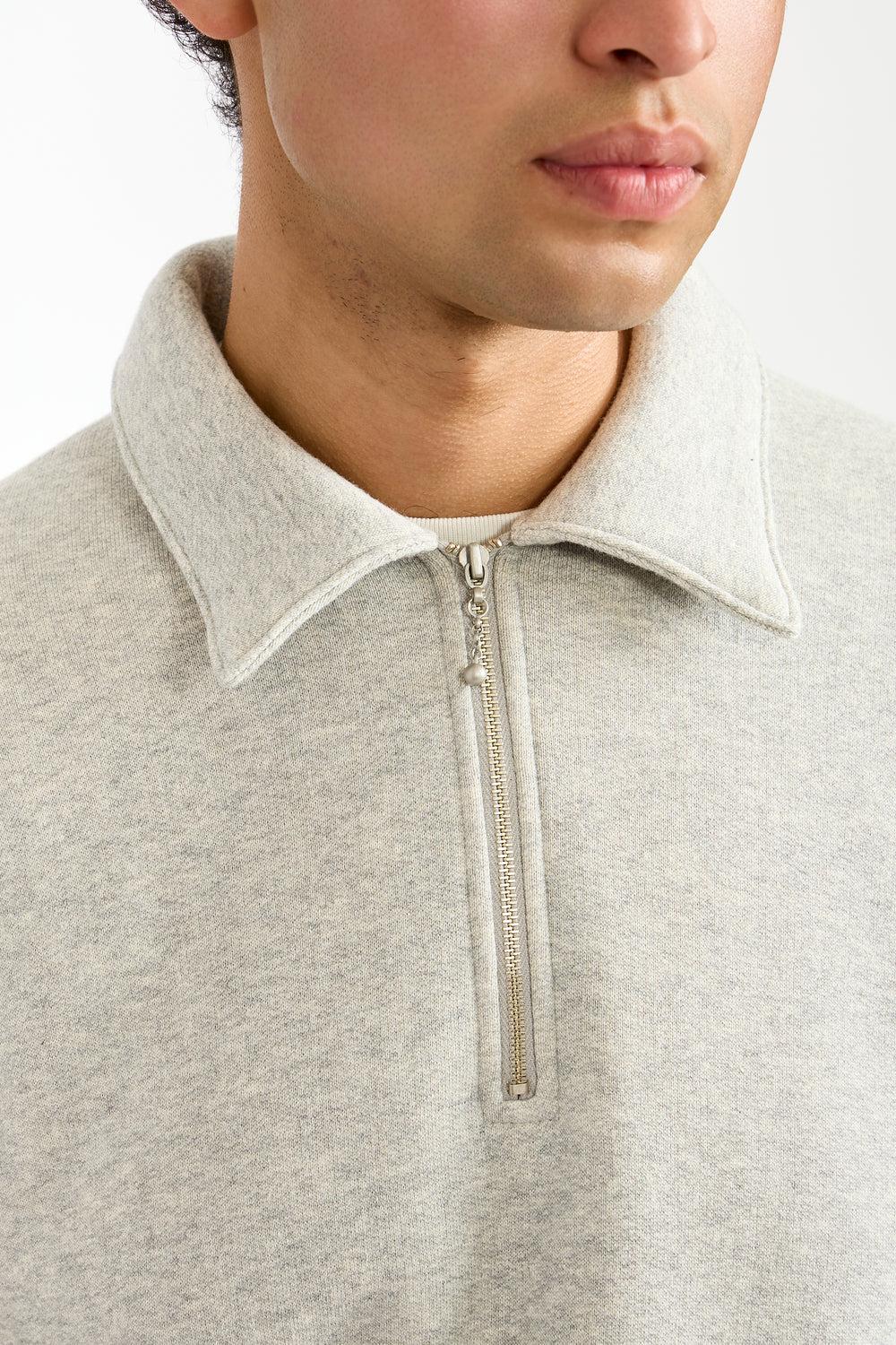Cotton Wool Quarter Zip Sweatshirt in Heather Grey