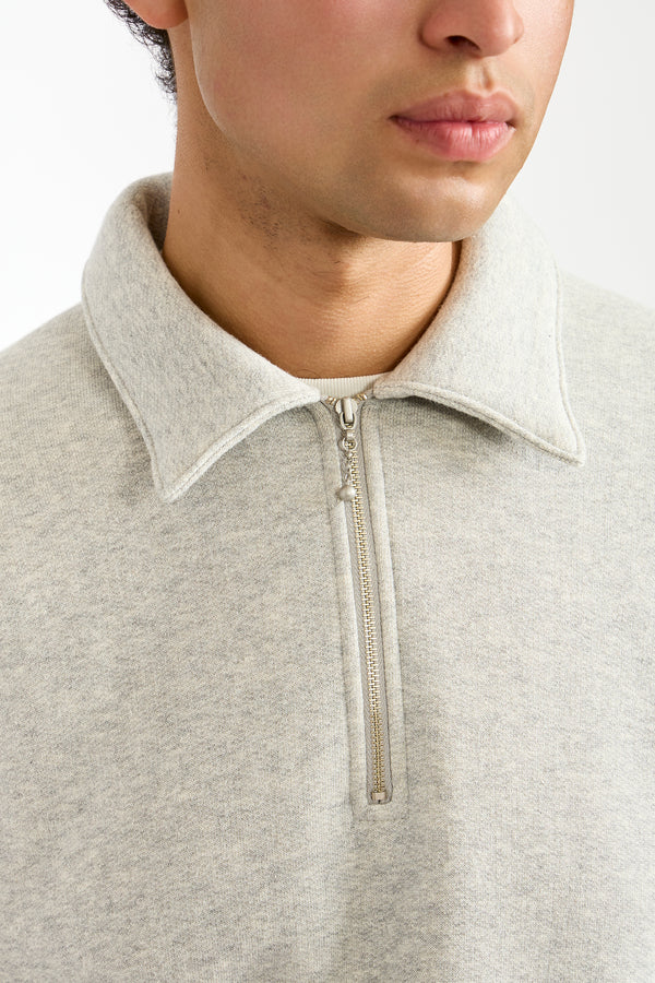 Cotton Wool Quarter Zip Sweatshirt in Heather Grey