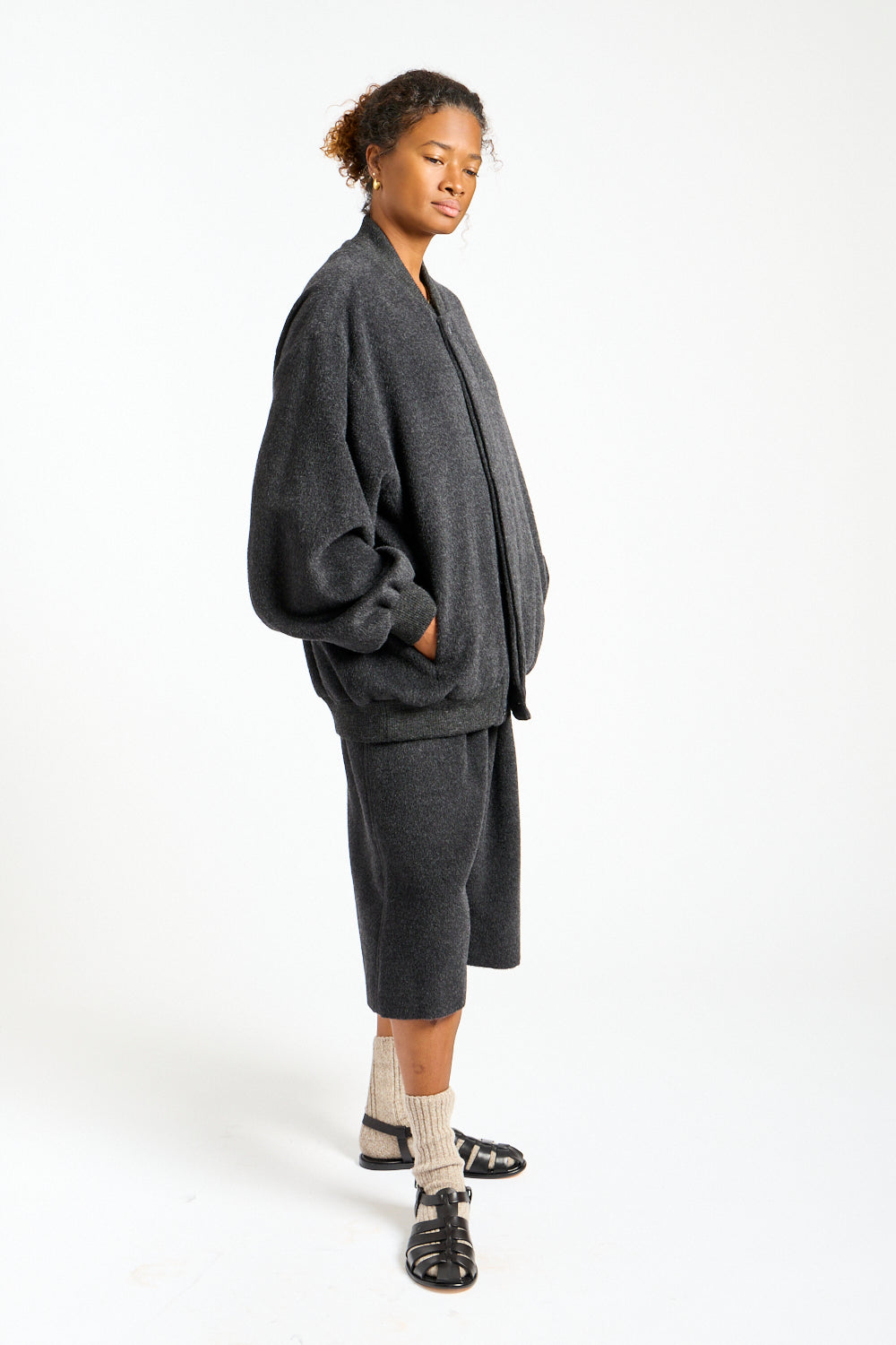 Brushed Bomber in Black Melange