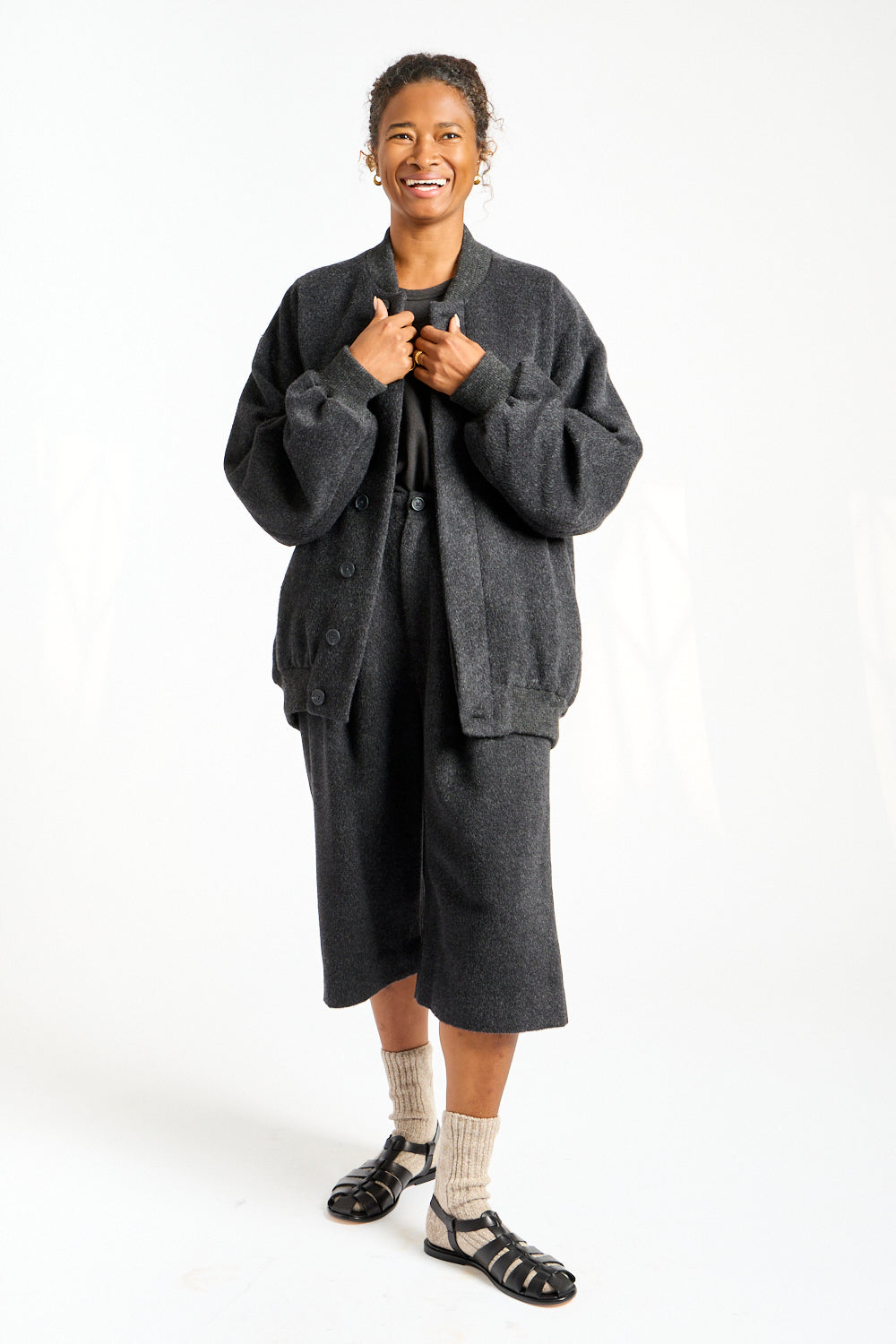 Brushed Bomber in Black Melange