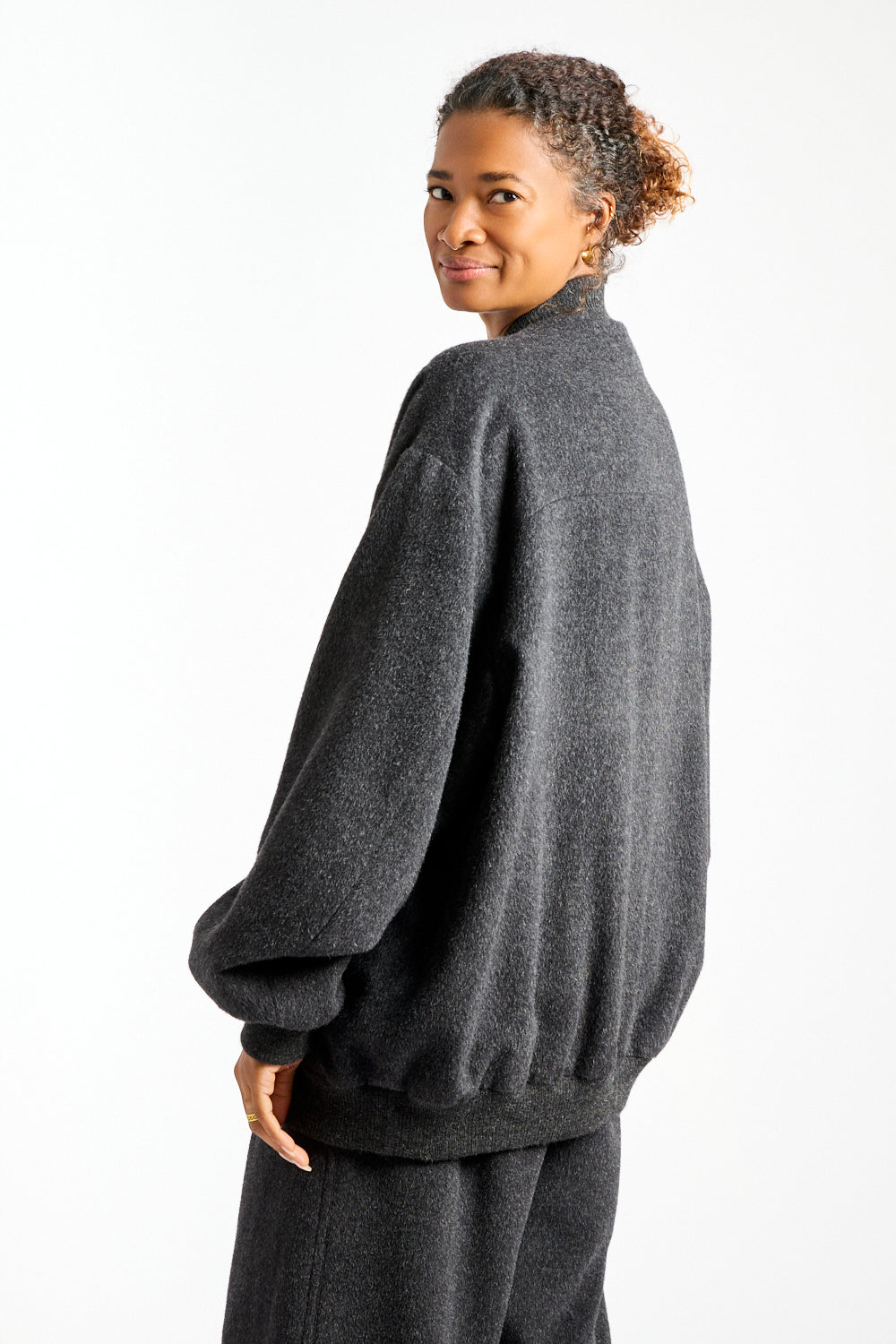 Brushed Bomber in Black Melange