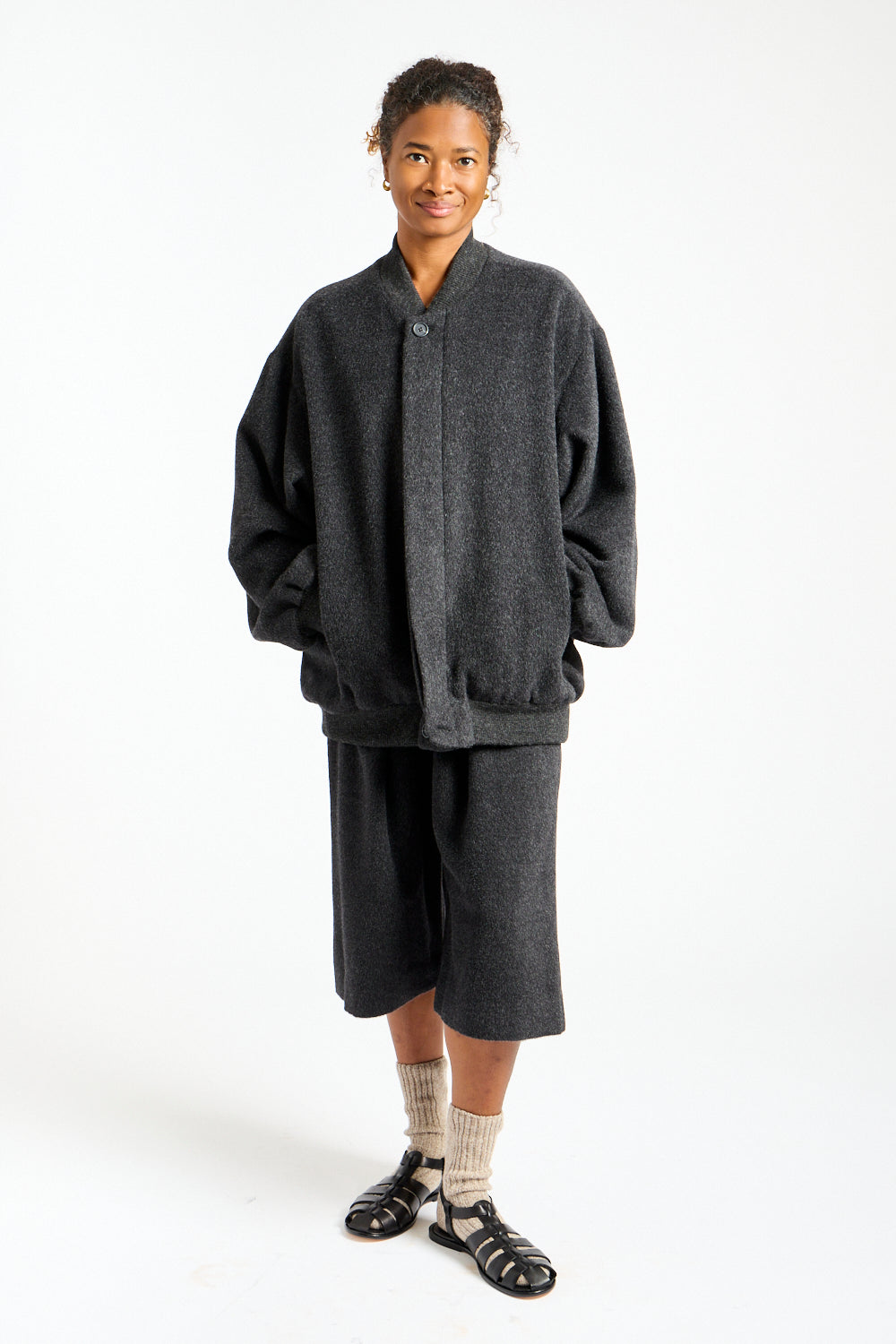 Brushed Bomber in Black Melange