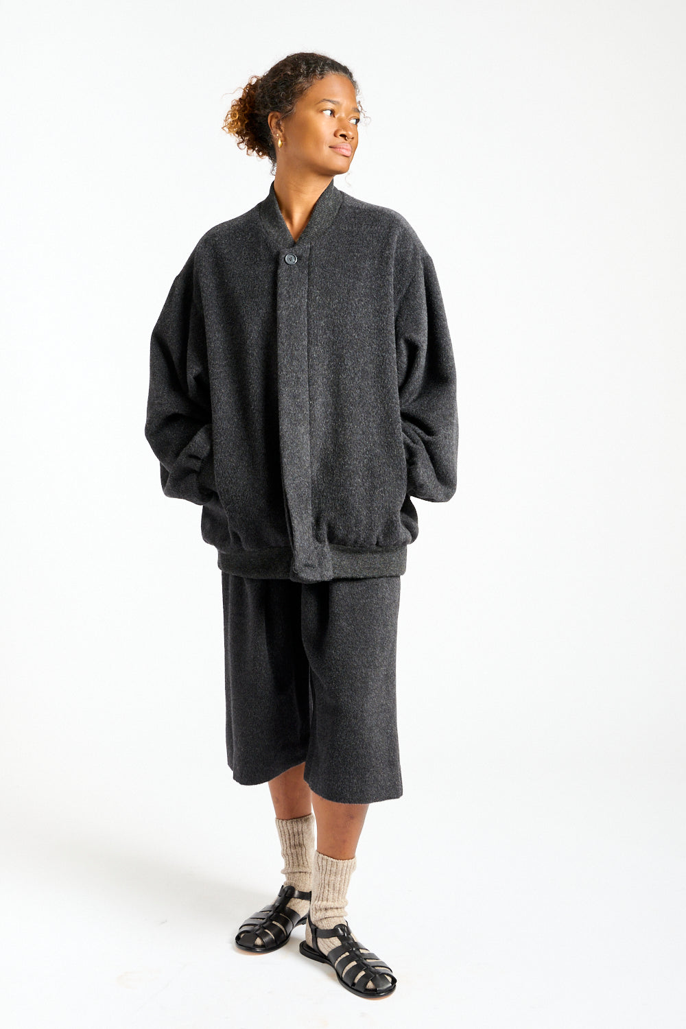 Brushed Bomber in Black Melange