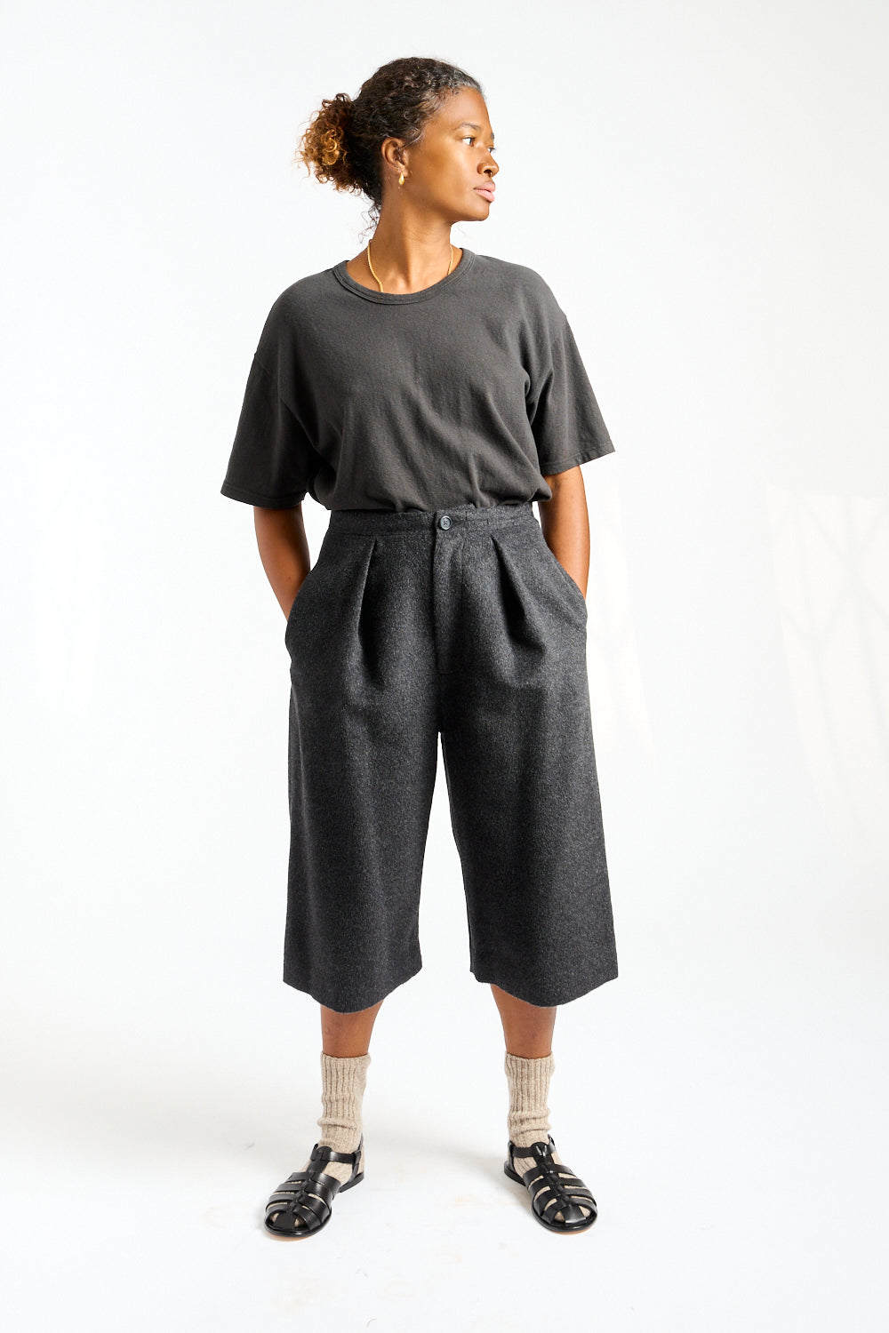 Brushed Frame Shorts in Black Melange