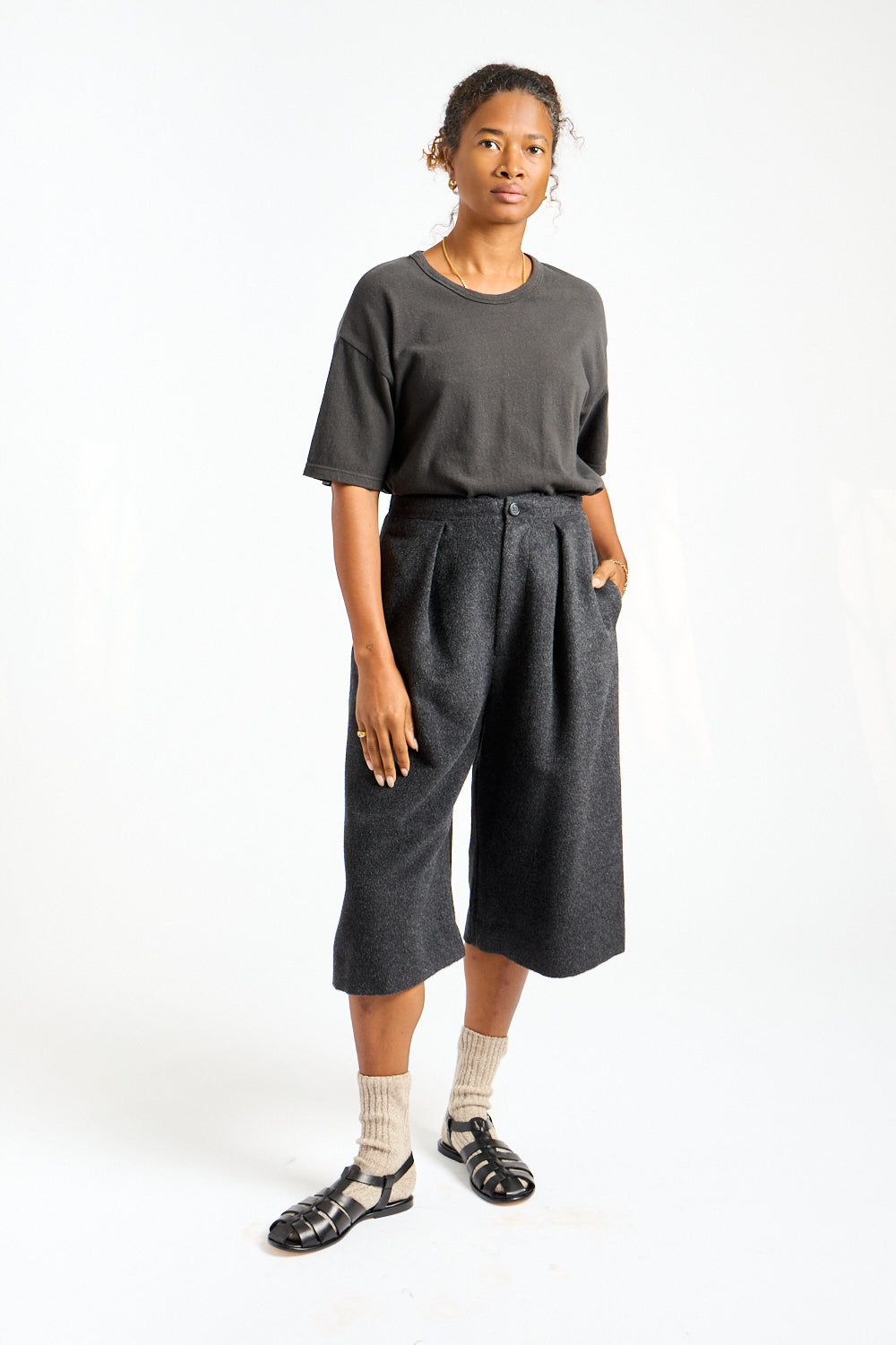 Brushed Frame Shorts in Black Melange