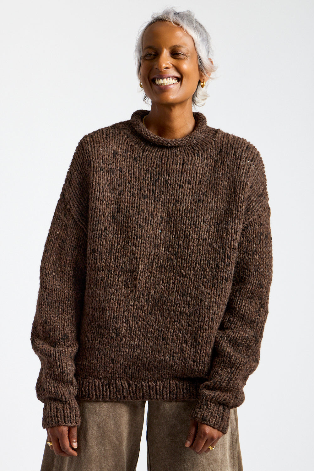 Handknit Paint Rollneck in Black Paint