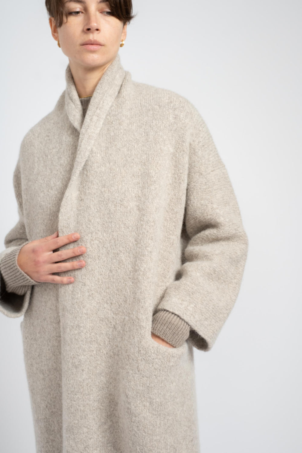 Long Shawl Cardigan in Pebble