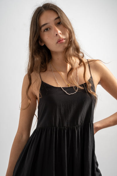 Eva Dress in Black Cotton Silk