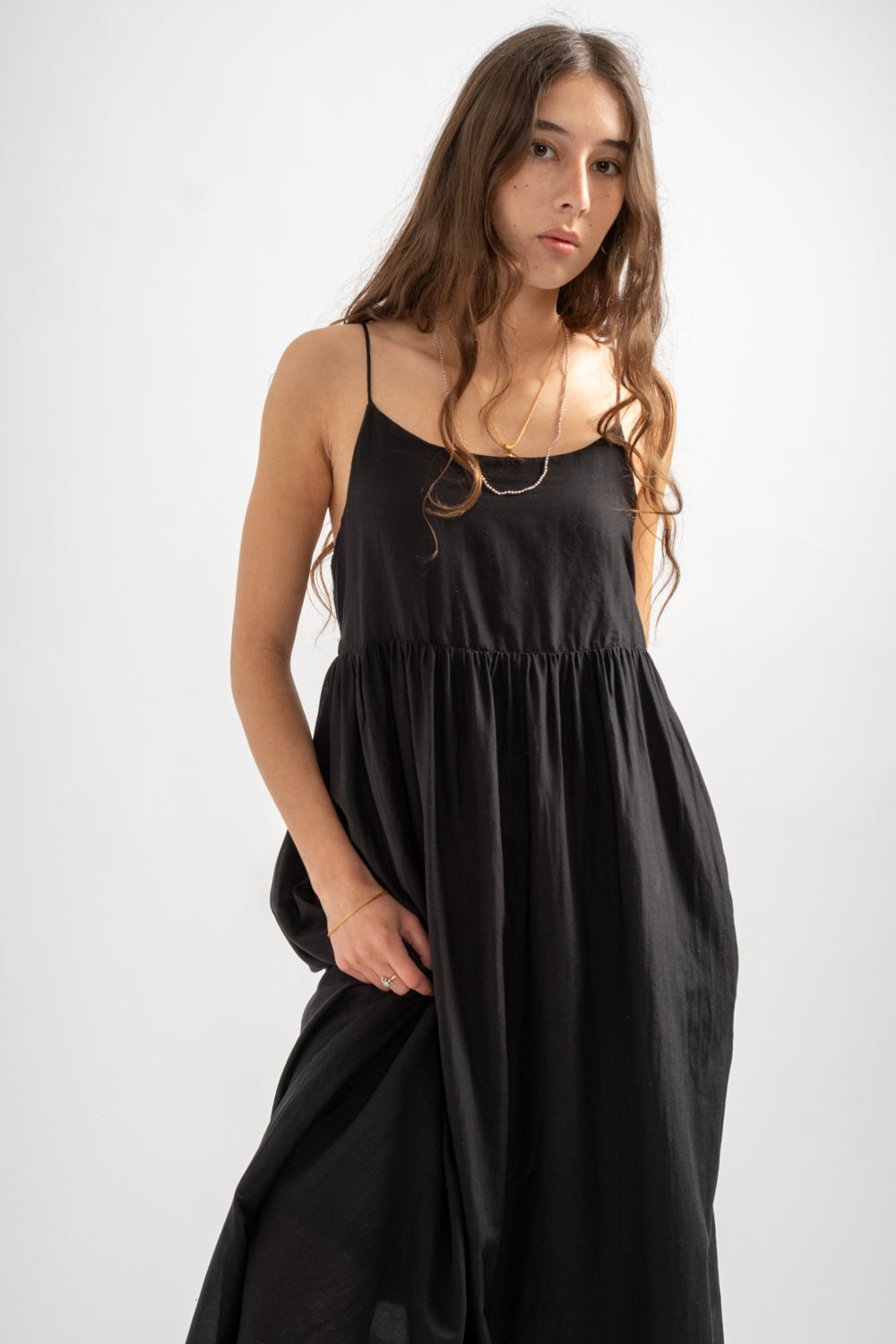 Eva Dress in Black Cotton Silk