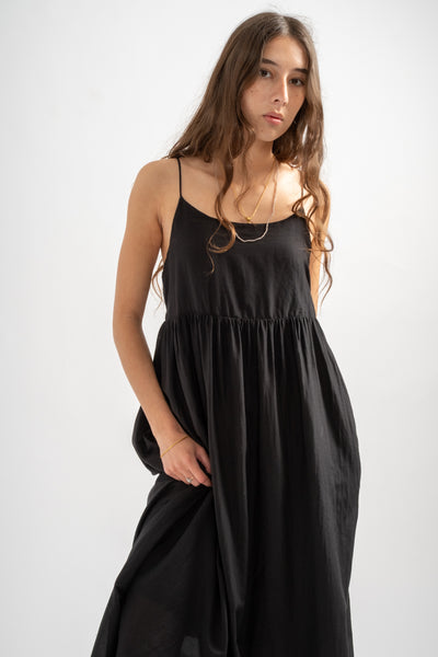 Eva Dress in Black Cotton Silk