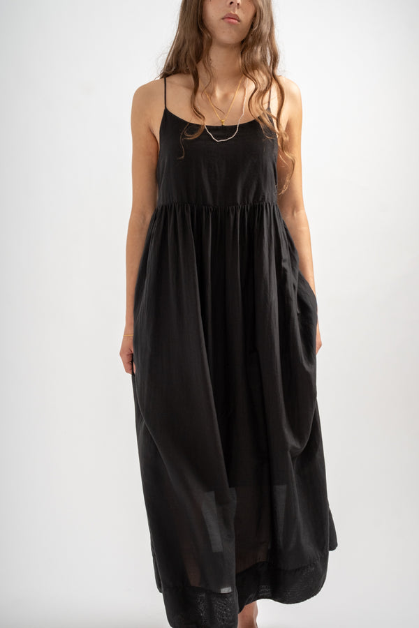 Eva Dress in Black Cotton Silk