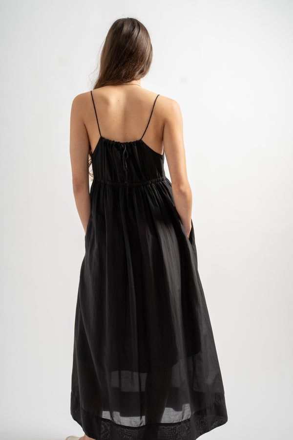 Eva Dress in Black Cotton Silk