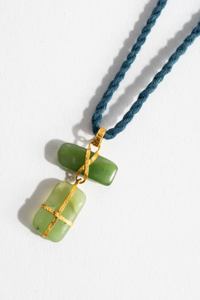 22K 2-Drop Jade Pendant
