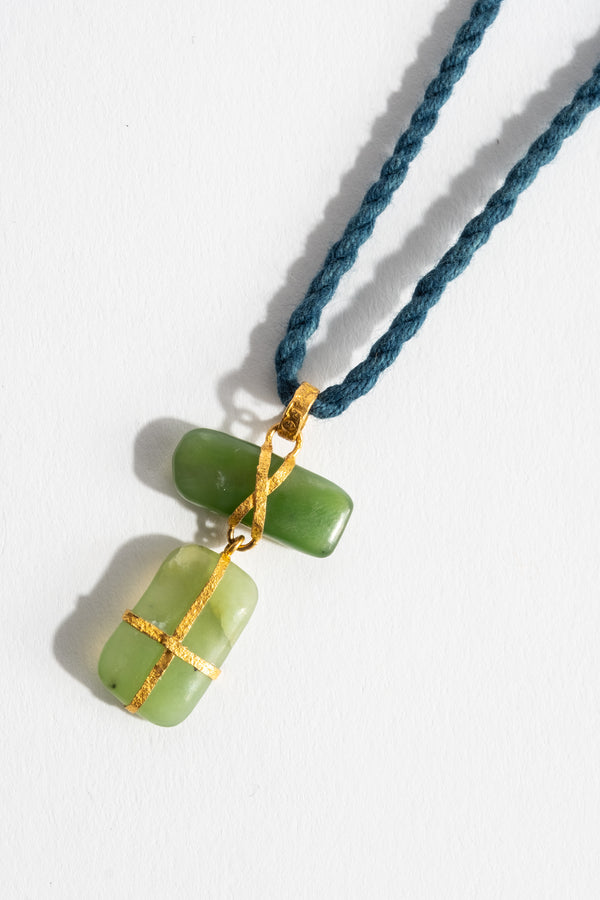 22K 2-Drop Jade Pendant