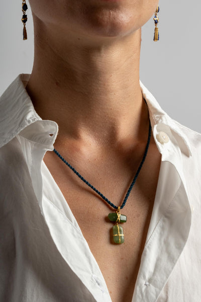 22K 2-Drop Jade Pendant